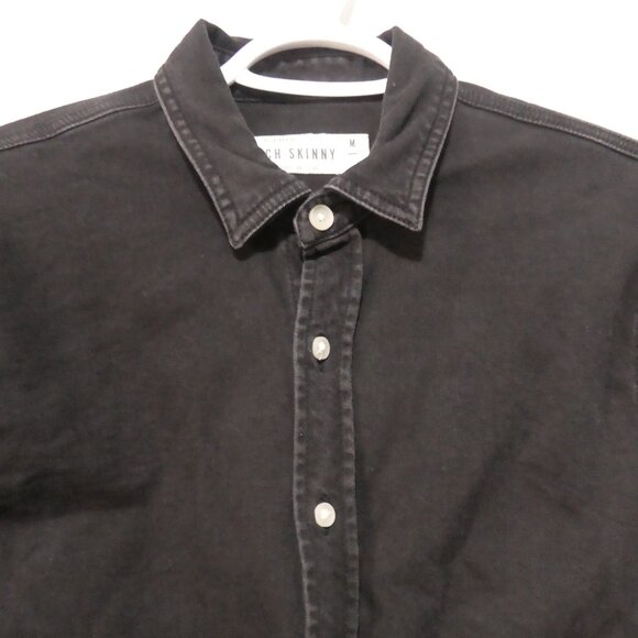 TOPMAN - Stretch - Skinny | medium | Stylish Black Long Sleeve Slim Fit Shirt - Picture 4 of 14